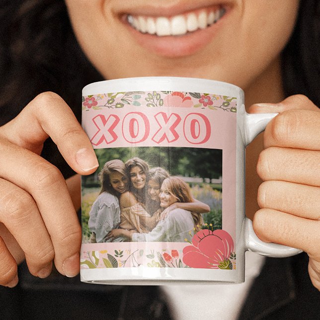 Taza De Café Galentine's Day floral pink 2 photo collage xoxo (Subido por el creador)
