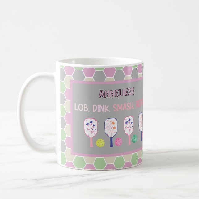 Taza De Café Gales Florales y Bolas de Pickleball Personalizada (Izquierda)