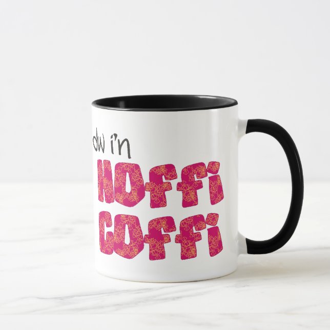 Taza de café Galés: Hoffi Coffi, rosa y naranja (Derecha)