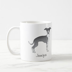 Taza De Café Galgo Italiano Azul Y Blanco Con Nombre Personaliz