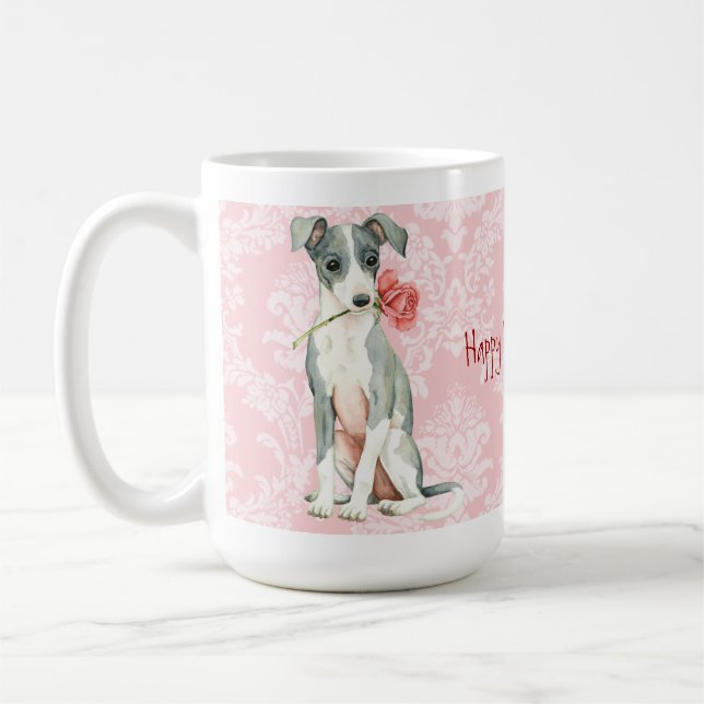 Taza De Café Galgo italiano subió tarjeta del día de San (Izquierda)