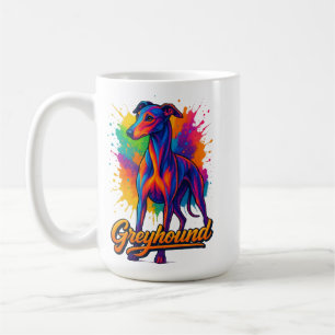 Taza De Café Galgo Vibrante de Arte Pop Gris