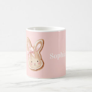 Taza De Café Galletas Cara de Conejo Lazo Rosa