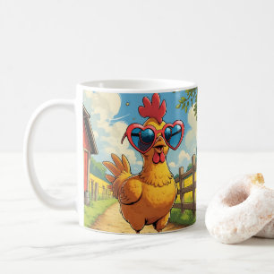 Taza De Café Gallina de dibujos animados linda, floral colorido