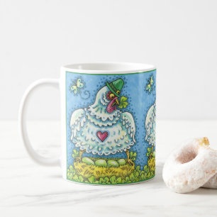 TAZA DE CAFÉ GALLINA IRLANDESA DIVERTIDA, HUEVOS VERDES Y TRÉBO