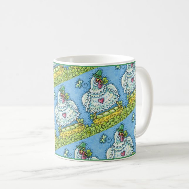 TAZA DE CAFÉ GALLINA IRLANDESA DIVERTIDA, HUEVOS VERDES Y TRÉBO (Anverso derecho)