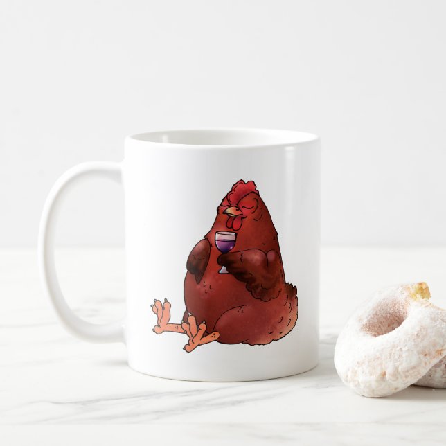 Taza De Café Gallina roja gorda con el vino (Con donut)