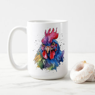 Taza De Café Gallo Campestre Estilo Acuarela