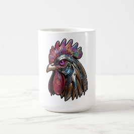 Taza De Café Gallo Ciberpunk Arte Mecánico Iridescente