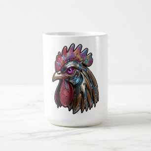 Taza De Café Gallo Ciberpunk Arte Mecánico Iridescente