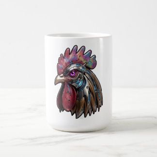 Taza De Café Gallo Ciberpunk Arte Mecánico Iridescente