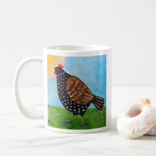 Taza De Café Gallo con collar personalizado tomando el sol