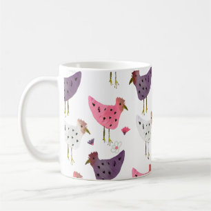 Taza De Café Gallo de acuarela patrón floral rosa púrpura  