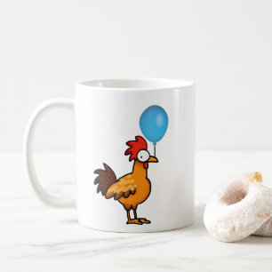 Taza De Café Gallo de Dibujos Animados Sosteniendo Globo Azul