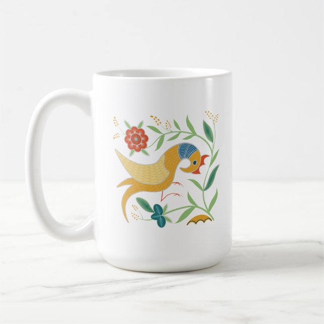 Taza De Café gallo decorativo retro chino y floral (Izquierda)