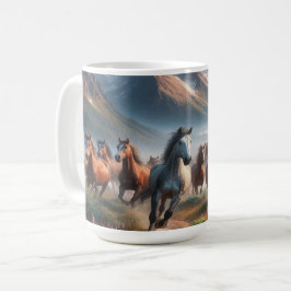 Taza De Café Gallopaje de Caballos, Escena de Montaña Polvorien