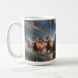 Taza De Café Gallopaje de Caballos, Escena de Montaña Polvorien