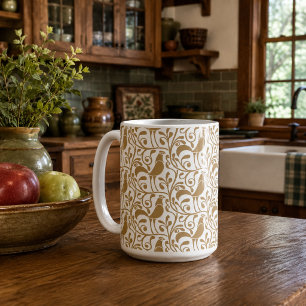 Taza De Café Gallos estilo Arts & Crafts en patrón de follaje