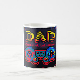 Taza De Café Gamer Dad Level Unlocked Retro Pixel Art