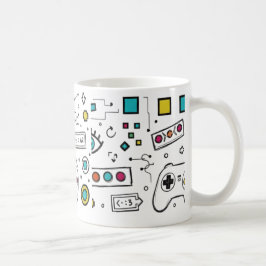 Taza De Café Gamer Doodle Art Cool Tech  Gaming Pattern 
