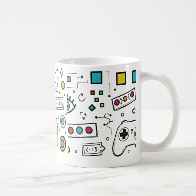 Taza De Café Gamer Doodle Art Cool Tech  Gaming Pattern  (Derecha)
