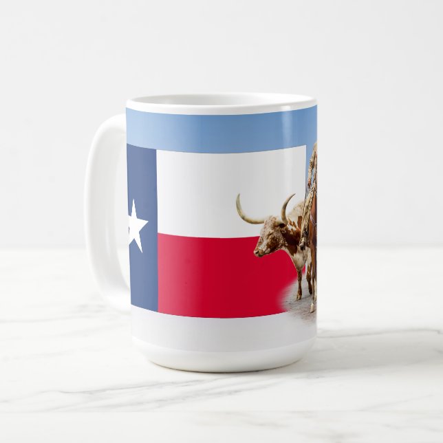 Taza De Café Ganado Fort Worth, Bandera de Texas, Mug (Anverso izquierdo)