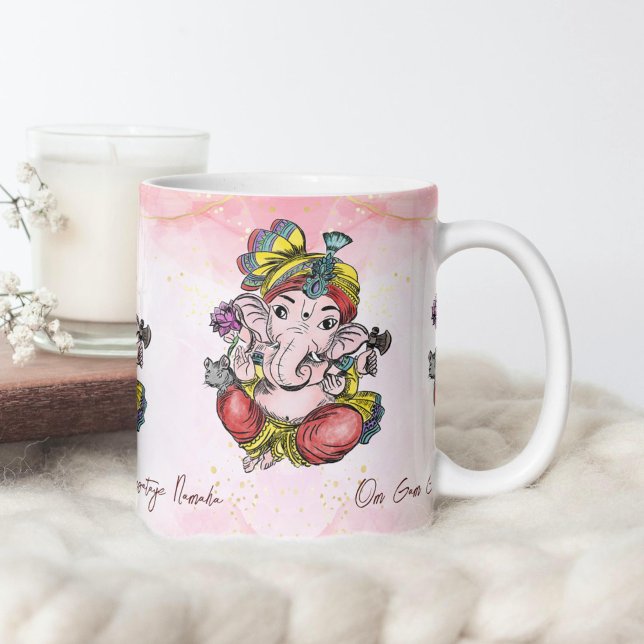 Taza De Café Ganesha rosa Ganapathi regalo personalizado (Ganesha personalized mug cute Lord Ganesh Ganapathi pink coffee mug religious Hindu gifts)