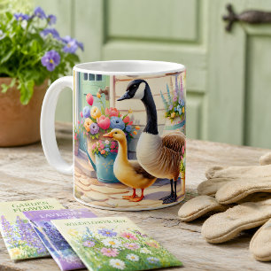 Taza De Café Gansos de Jardín de Cabaña Ilustración de Primaver