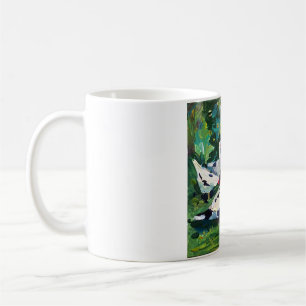 Taza De Café gansos en el pueblo en el estanque