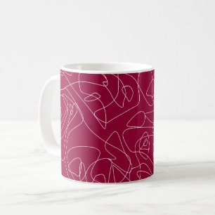 Taza De Café Garabatos abstractos blancos sobre fondo rojo oscu
