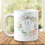 Taza De Café Garland, Rosas del país 60/75 Aniversario<br><div class="desc">Esta elegante taza botánica de aniversario 60/75 boda puede ser personalizada con sus detalles especiales de aniversario de diamantes o platino en elegante texto azul diamante. Diseñado por Thisisnotme©</div>