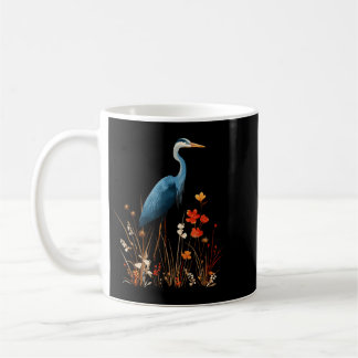 Taza De Café Garza Azul Floral Flor Silvestre Observación de Av