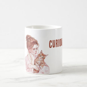 Taza De Café Gata Blanca Naranja Pelo Rojo Femenina