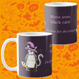 Taza De Café Gata bruja blanca divertida café de Halloween