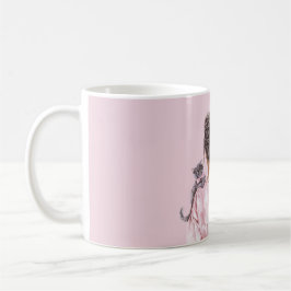 Taza De Café Gata Gris Lazo Rosa Hembra