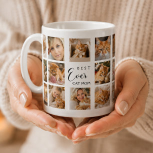 Taza De Café Gata madre mamá collage de fotos blanco negro