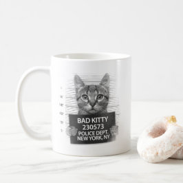 Taza De Café Gata mala policía foto de arresto divertida