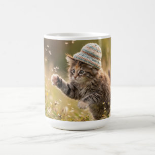 Taza De Café Gatito Adorable con Sombrero Jugando con Dientes d
