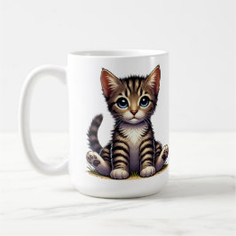 Taza De Café Gatito Adorable De Tabby Con Ojos Azules