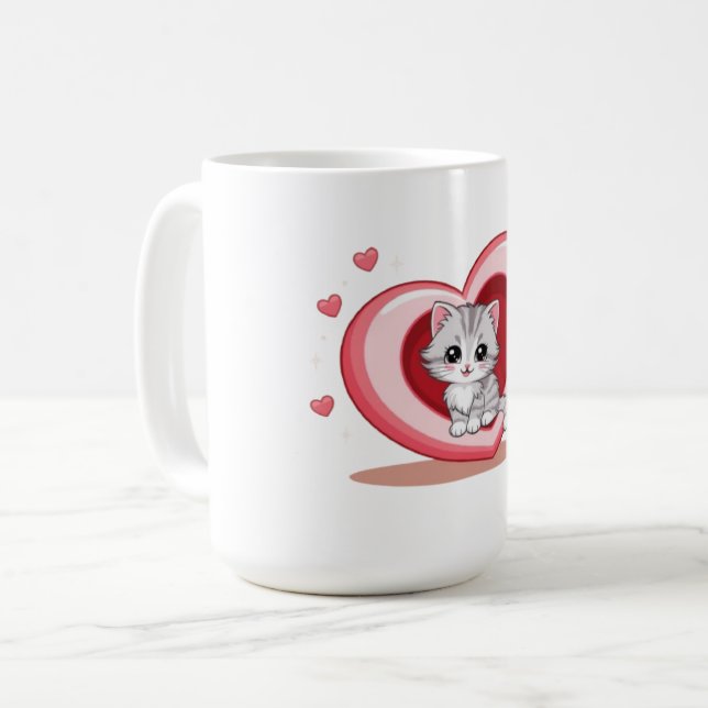 Taza De Café Gatito Adorable en Mug del Corazón (Anverso izquierdo)