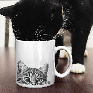 Taza De Café Gatito Adorable Mirando a Hurtadillas 