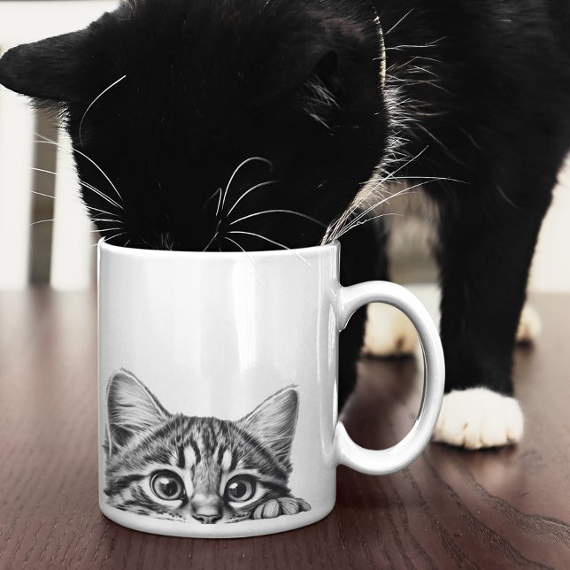 Taza De Café Gatito Adorable Mirando a Hurtadillas  (Subido por el creador)