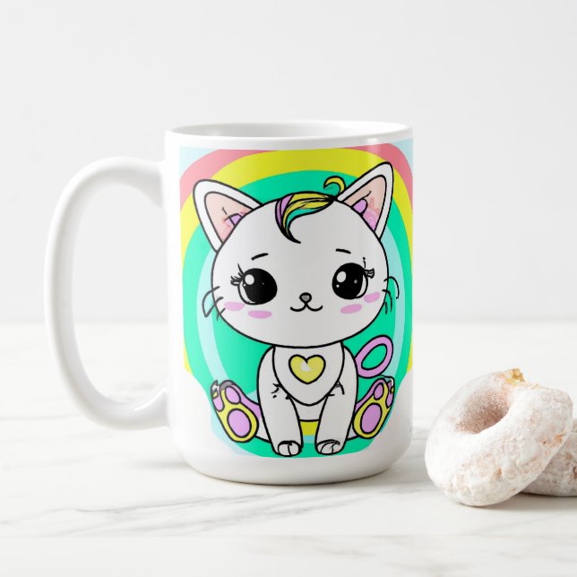 Taza De Café Gatito arcoiris (Con donut)