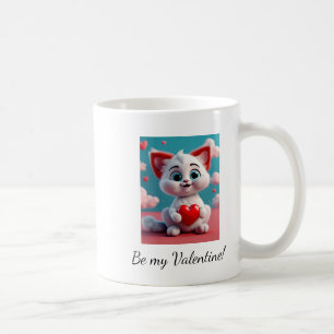 Taza De Café Gatito con corazón rojo Valentine