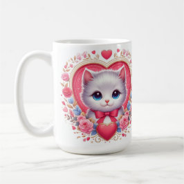 Taza De Café Gatito con tinte de flor con corazón romántico flo