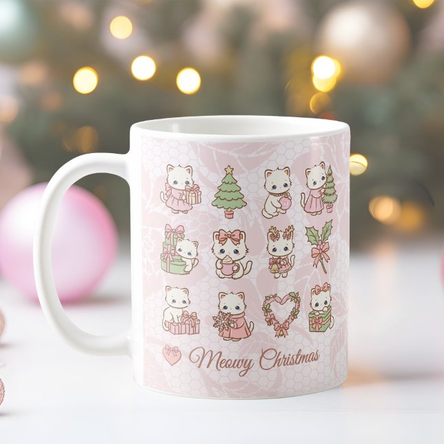 Taza De Café Gatito Coquette Kawaii Navidad (Coquette Kawaii Cat Christmas Coffee Mug)