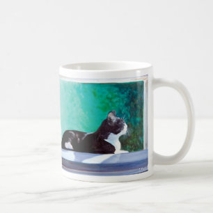 Taza De Café Gatito en la ventana de la pintura al óleo origin
