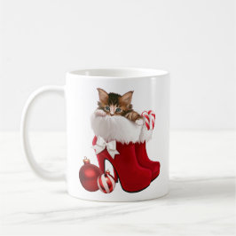 Taza De Café Gatito en zapatos del navidad