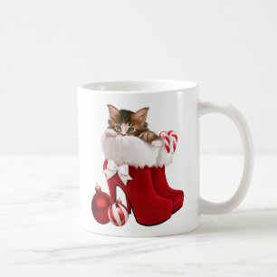 Taza De Café Gatito en zapatos del navidad