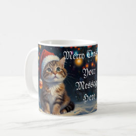 Taza De Café Gatito festivo de Navidad con sombrero de Santa